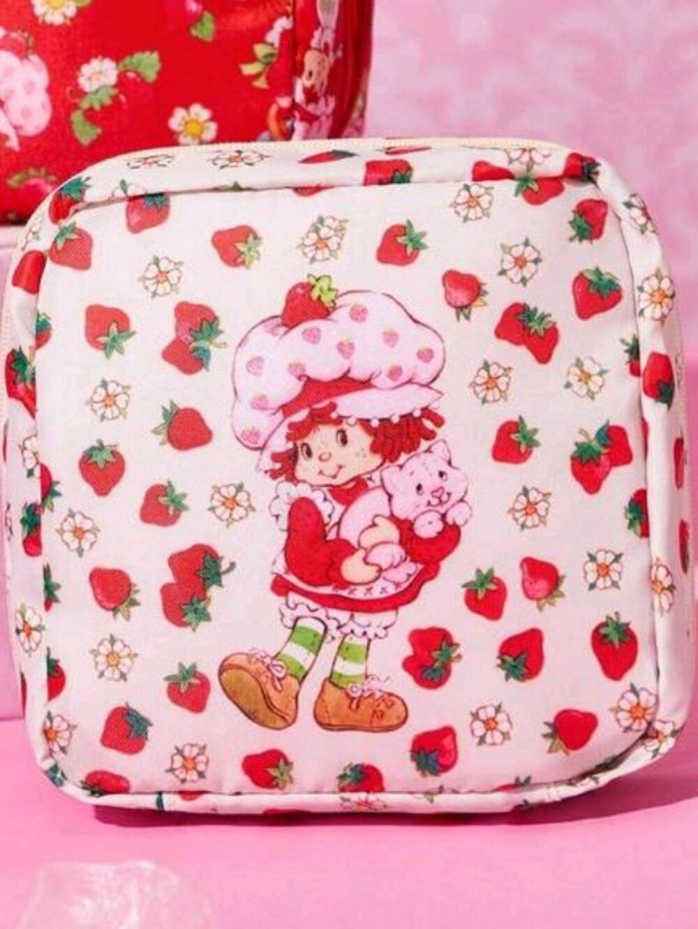 Cream Strawberry Shortcake Cream Square Cosmetic Pouch